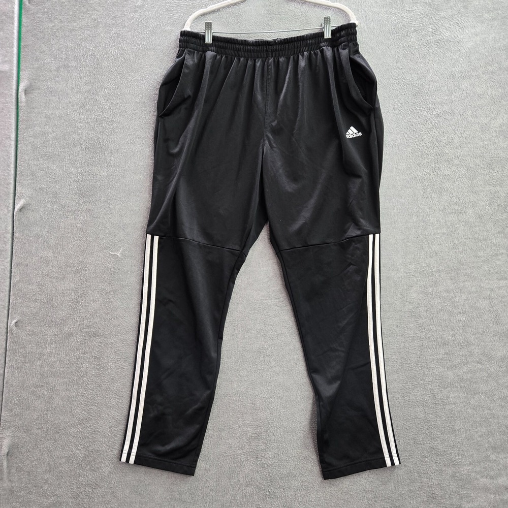 Adidas Men Activewear Pants 2XL Black Track Logo 3 Stripe Pocket Drawstring